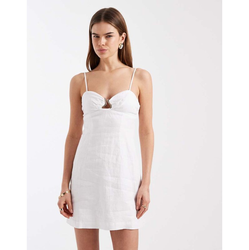 Cotton On ruched bust linen mini dress in white