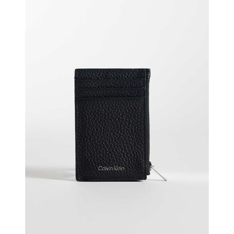 Calvin Klein Jeans foil emboss zip card holder in black