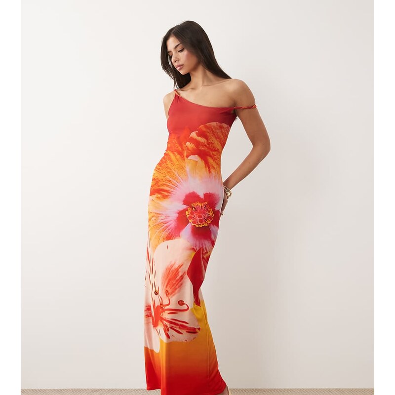 Kaiia exclusive double layered slinky twist off shoulder maxi