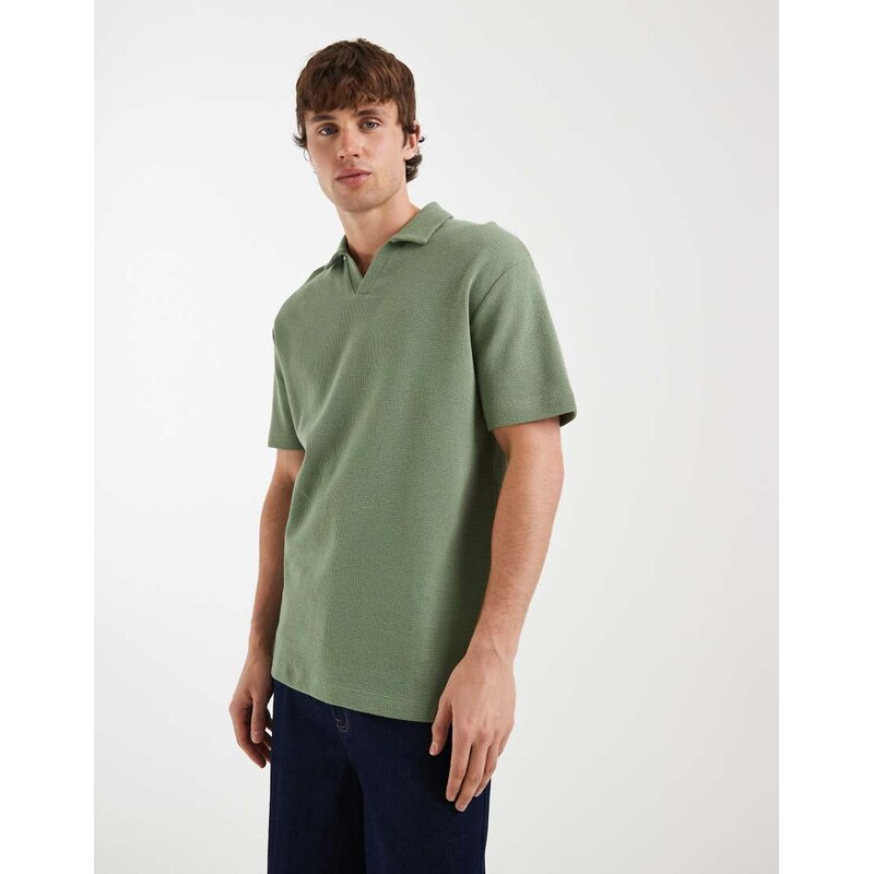 ASOS DESIGN relaxed revere polo in light green waffle
