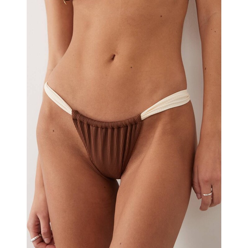 Rhythm rib soft strap itsy bikini bottoms in chocolate brown