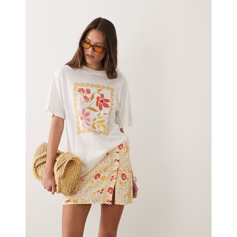 Rhythm oversized t-shirt with wildflower front print in white
