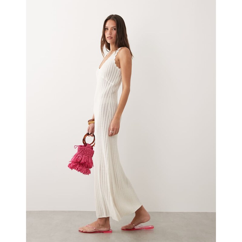 Rhythm scallop knit maxi dress in cream-White 115488930