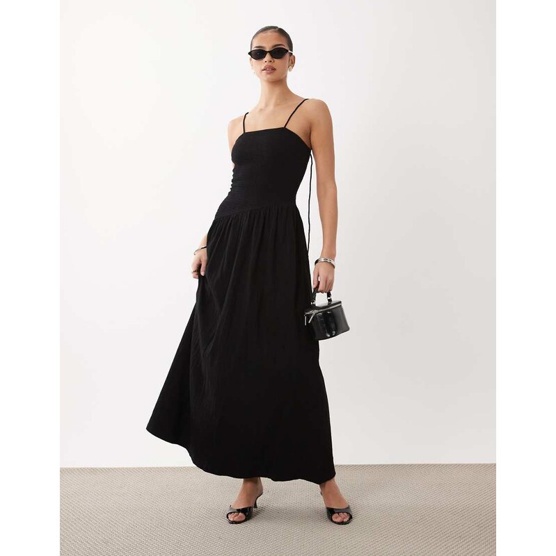 ASOS DESIGN crinkle cami tie back midi dress with asym waist in