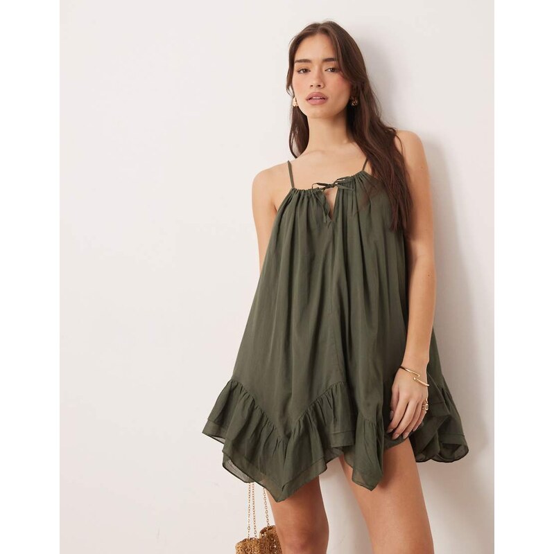 Iisla & Bird hanky hem mini dress in olive-Green 115057754