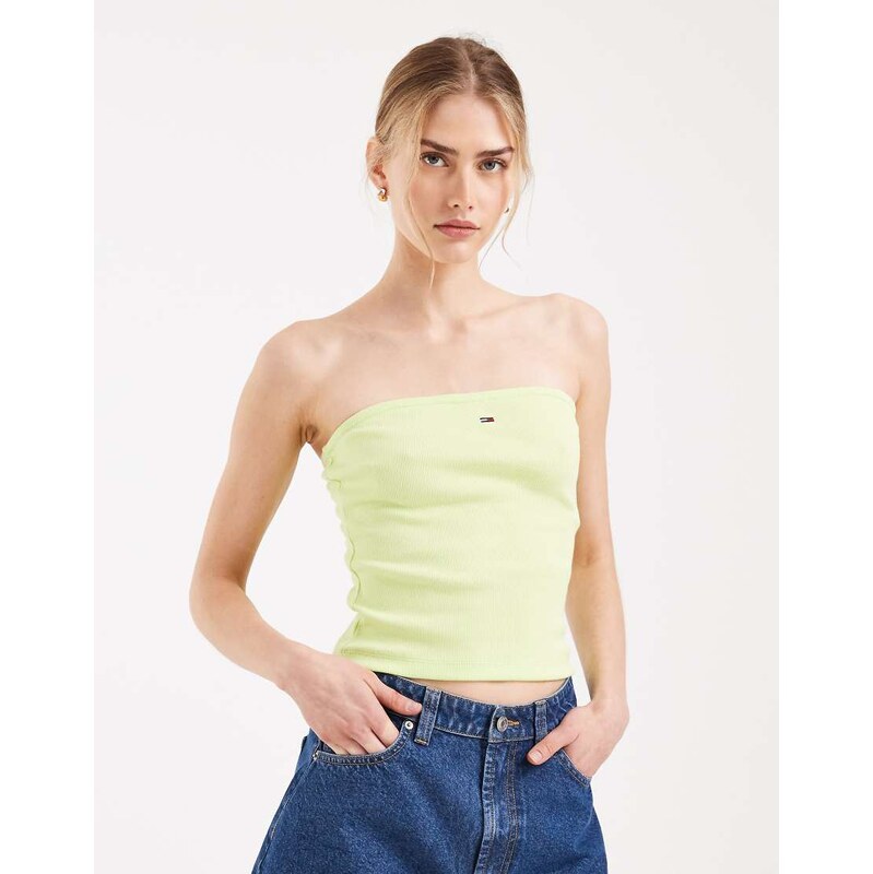 Tommy Jeans rib slim fit bandeau top in lime green