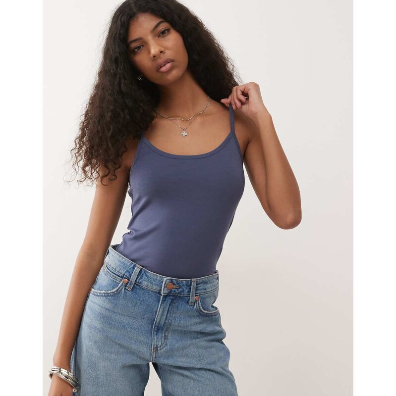 COLLUSION spaghetti strap fitted vest top in navy blue