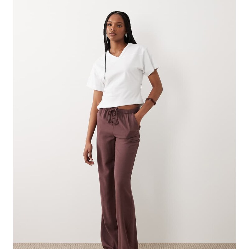 JDY Tall linen mix trousers in burgundy-Red 115057803
