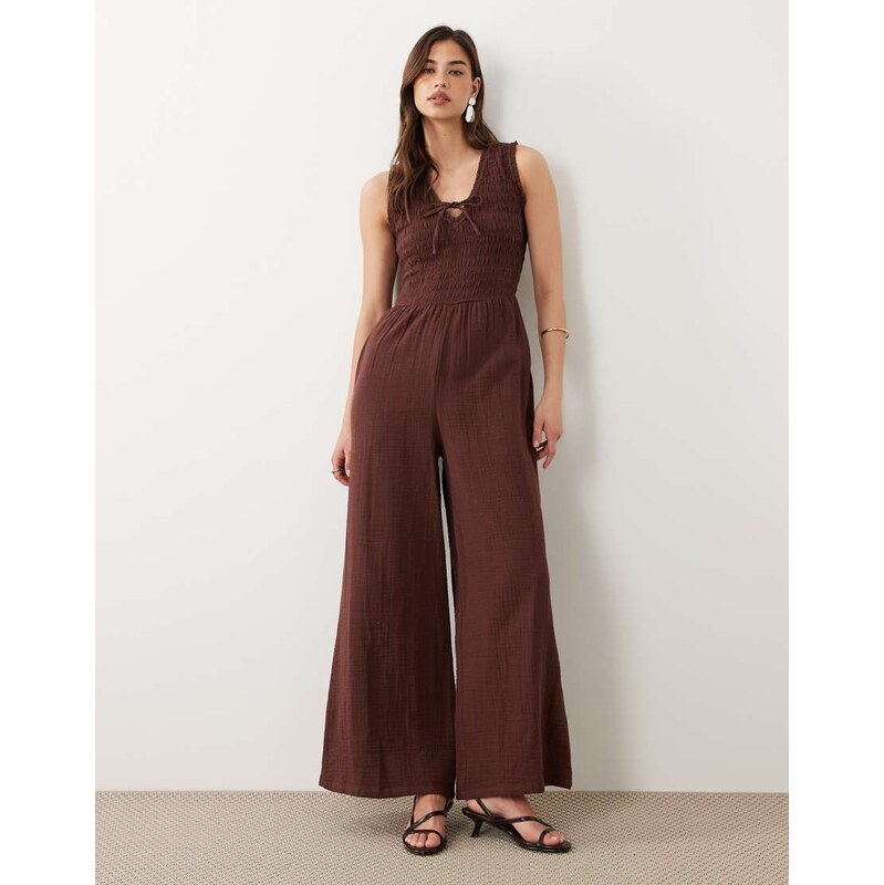 Nobodys Child Jayda cotton v-neck shirred bodice wide leg