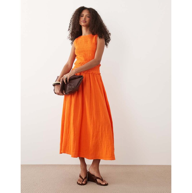Nobodys Child Ingrid sleeveless shirred bodice midi dress in