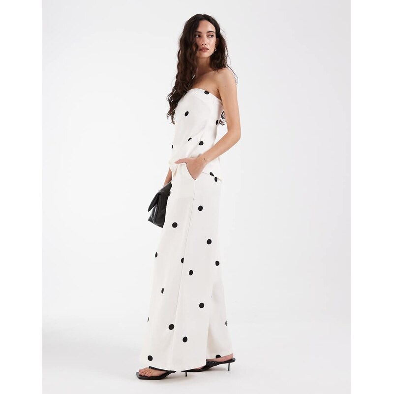 Bronze Snake Romy bandeau and trouser polka dot set in white 115057841