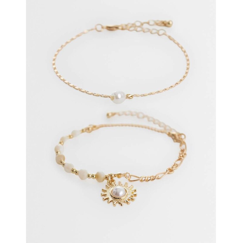 ONLY 2-pack sun and pearl bracelet in gold 115057852
