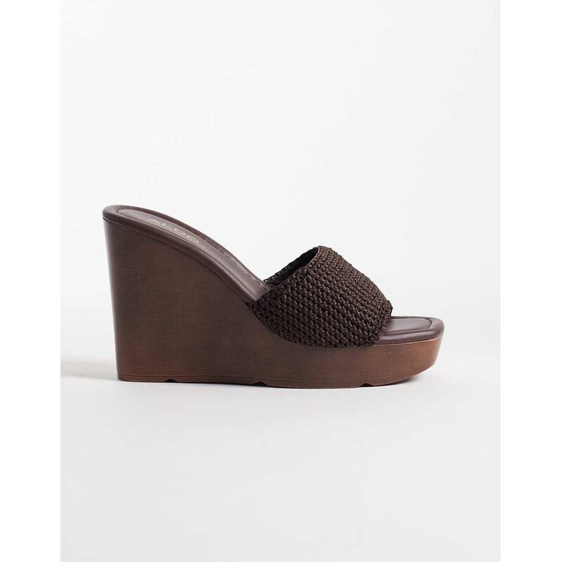 Aldo Grounded crotchet wedge heeled sandals in dark brown 115057837