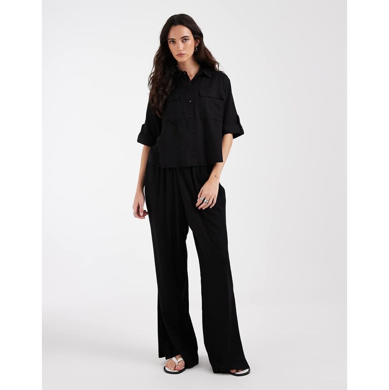 AWARE linen blend high waist wide leg trouser co-ord in black 115057883
