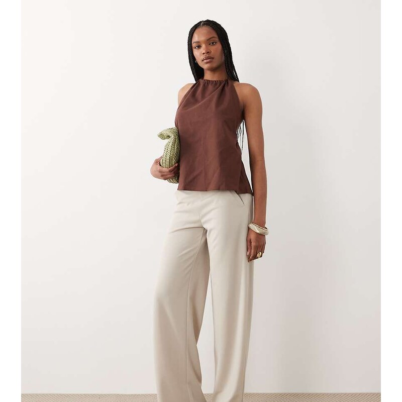 JDY Tall wide leg tailored trousers in beige-Neutral 115057915