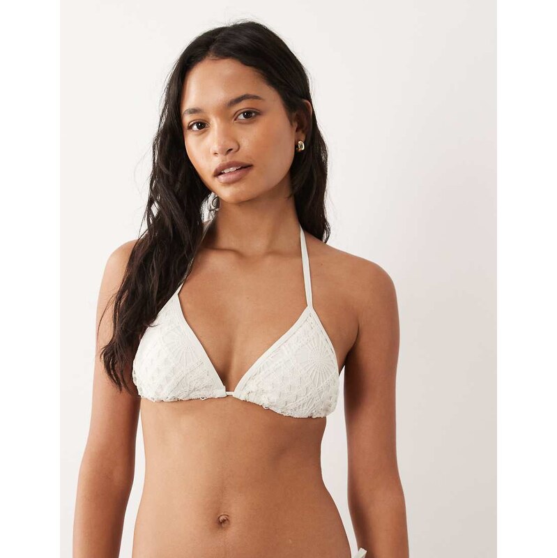 Accessorize crochet triangle bikini top in white