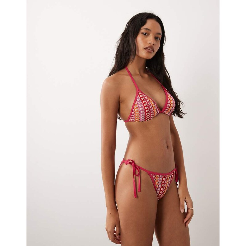 Accessorize crochet tieside bikini bottom in red multi 115057859