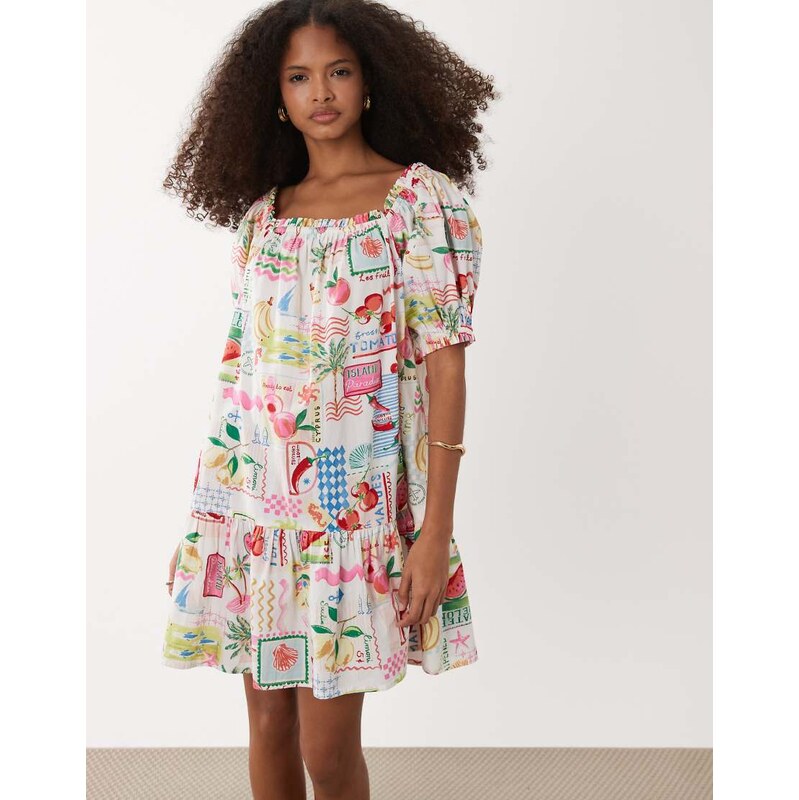 Accessorize postcard print mini beach dress in multi