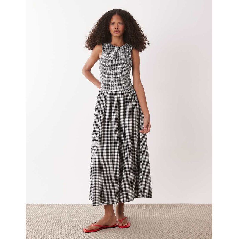 Accessorize shirred drop waist dress in black stripe