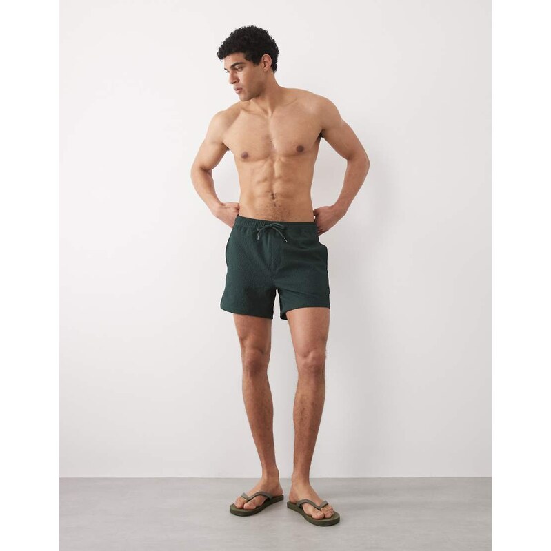 ONLY & SONS swim short in seersucker in deep green
