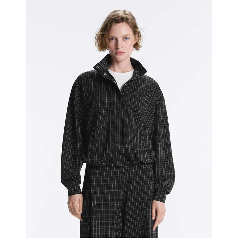 OYSHO Check piqué jacket with high collar in black 115058025