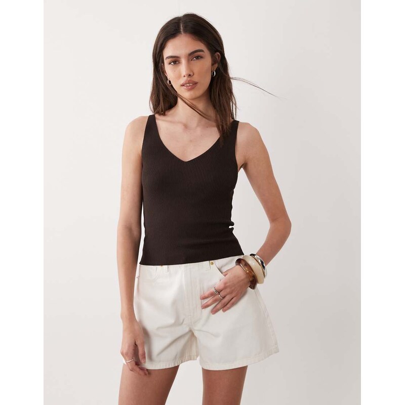 JDY v neck knitted vest top in brown 115522208