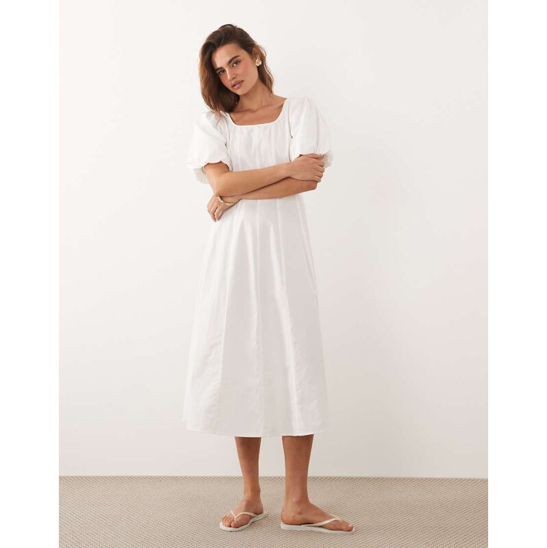 JDY drop waist midi dress in white