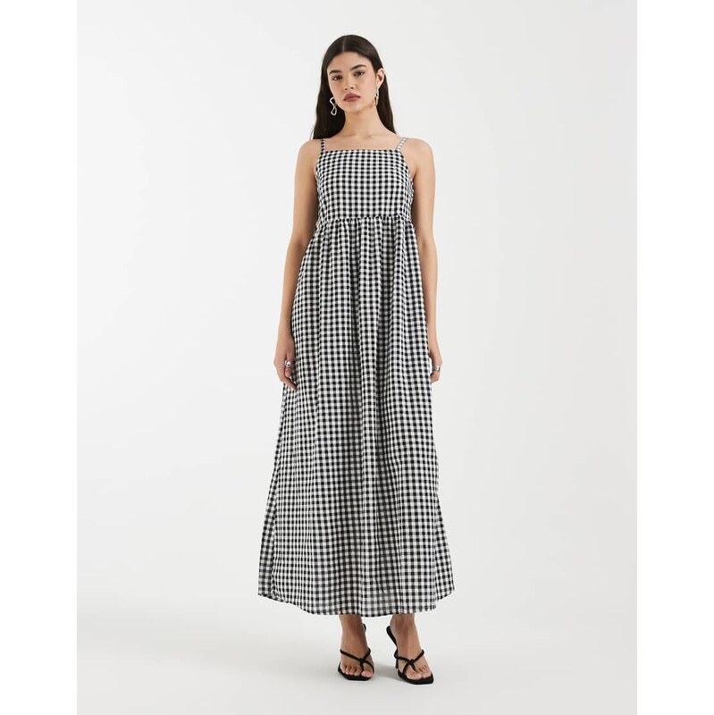 Pieces seersucker cami maxi dress in black and white gingham