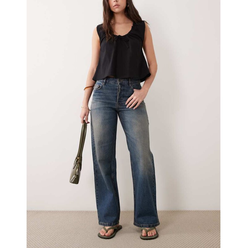 Mango Dulce 100% cotton straight jean in dark blue wash