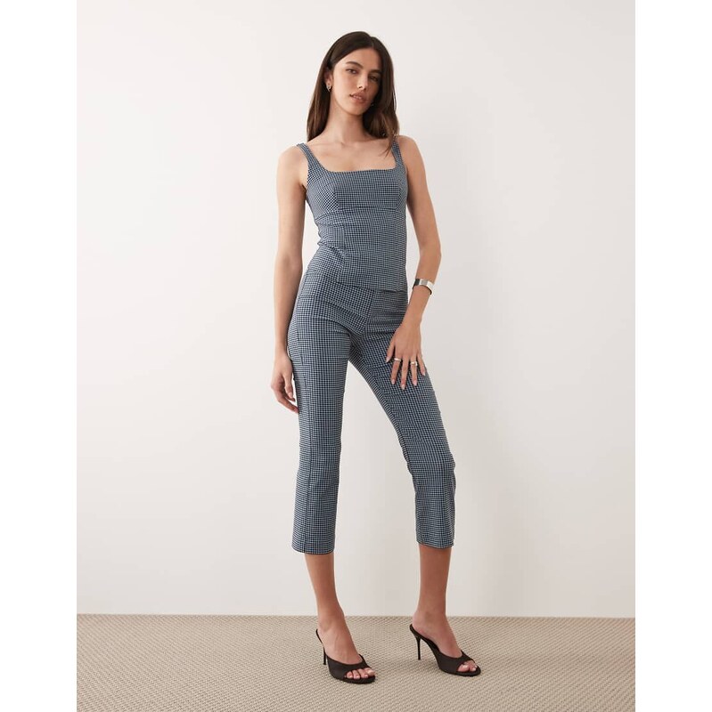 Mango Victoria capri pants co-ord in blue check 115057951