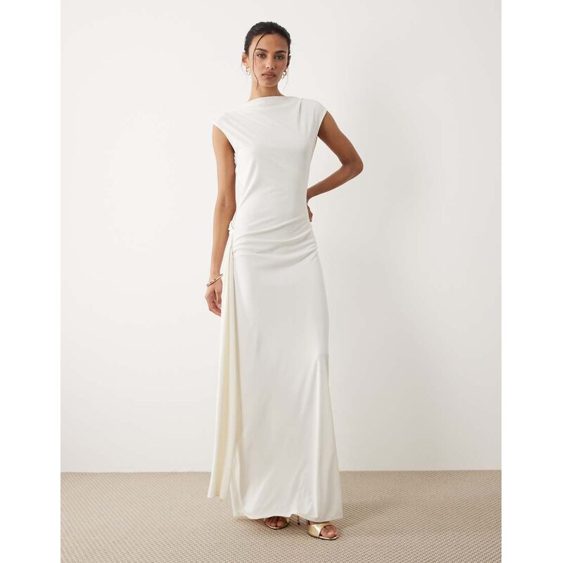 Mango sleeveless cowl back maxi dress with lace detail in white