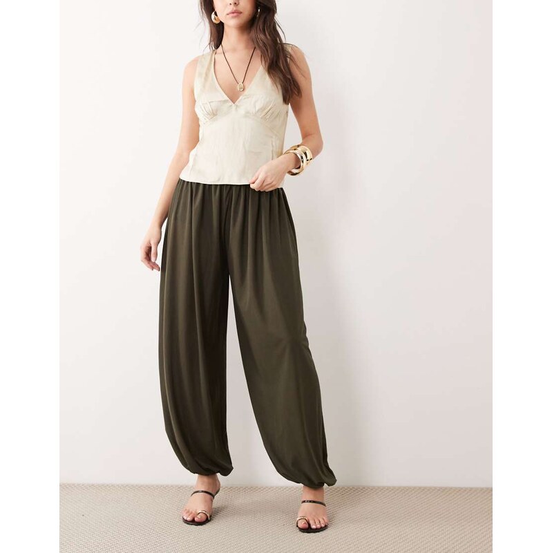 Mango cuffed trouser in khaki-Green