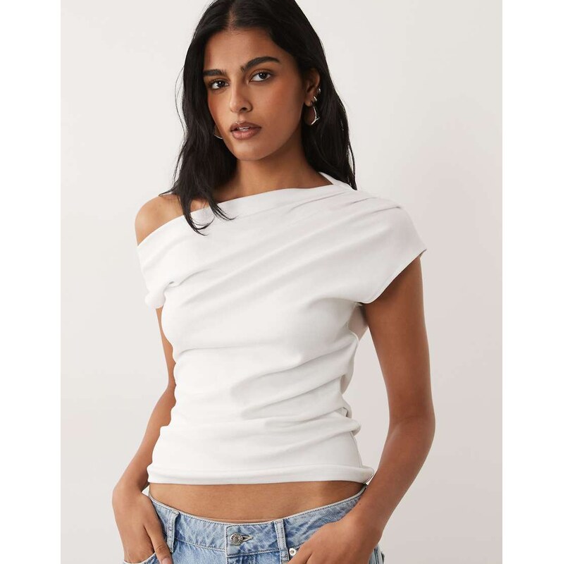 Mango cotton mix asymmetric t-shirt in white