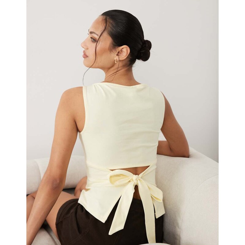 ASOS DESIGN slash neck tie back tank top in yellow