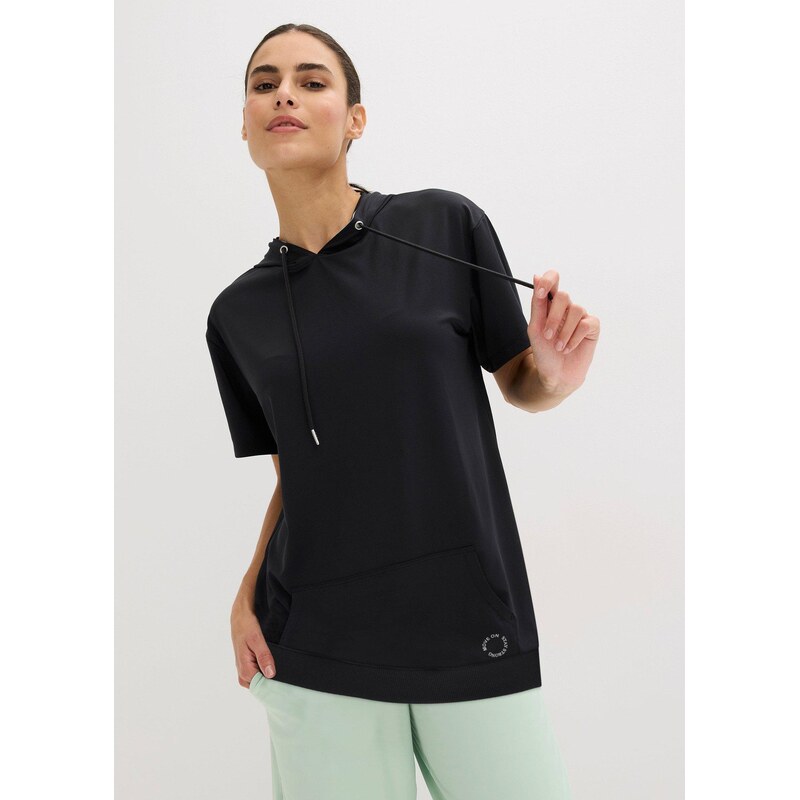 bonprix Oversize sportovní triko s kapucí, rychleschnoucí černá