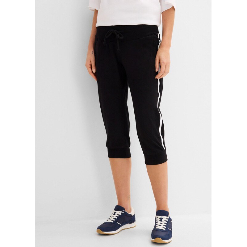bonprix Joggingové kalhoty z bavlny, capri délka (2 ks v balení) černá 43109608