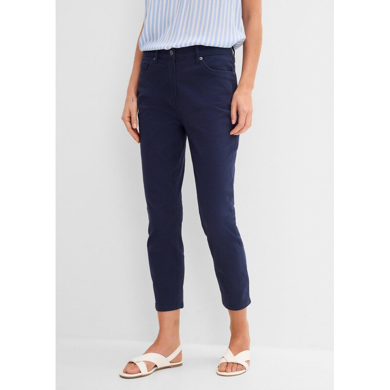 bonprix 7/8 strečové kalhoty z bavlněné směsi, High Waist modrá