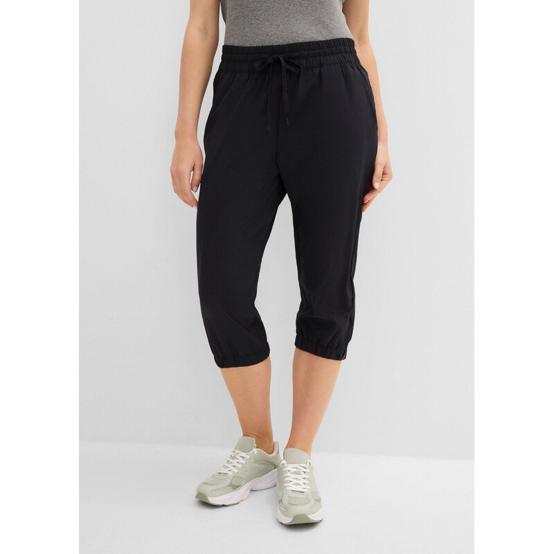 bonprix Rychleschnoucí funkční kalhoty v capri délce černá Žena