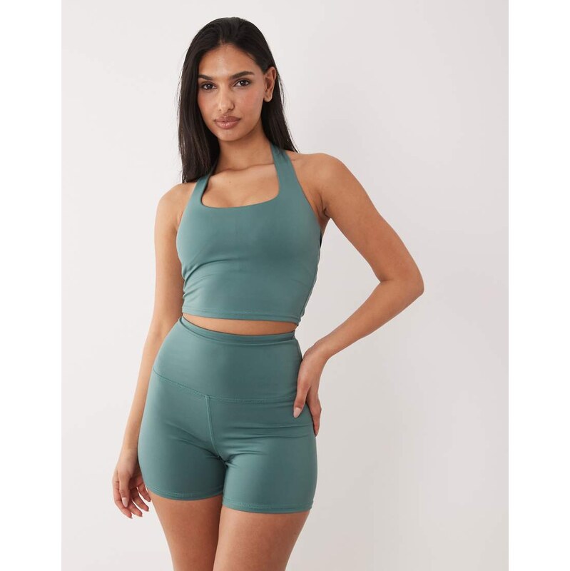 4505 active halter neck performance vest with inner bra in sage-Green 115059119