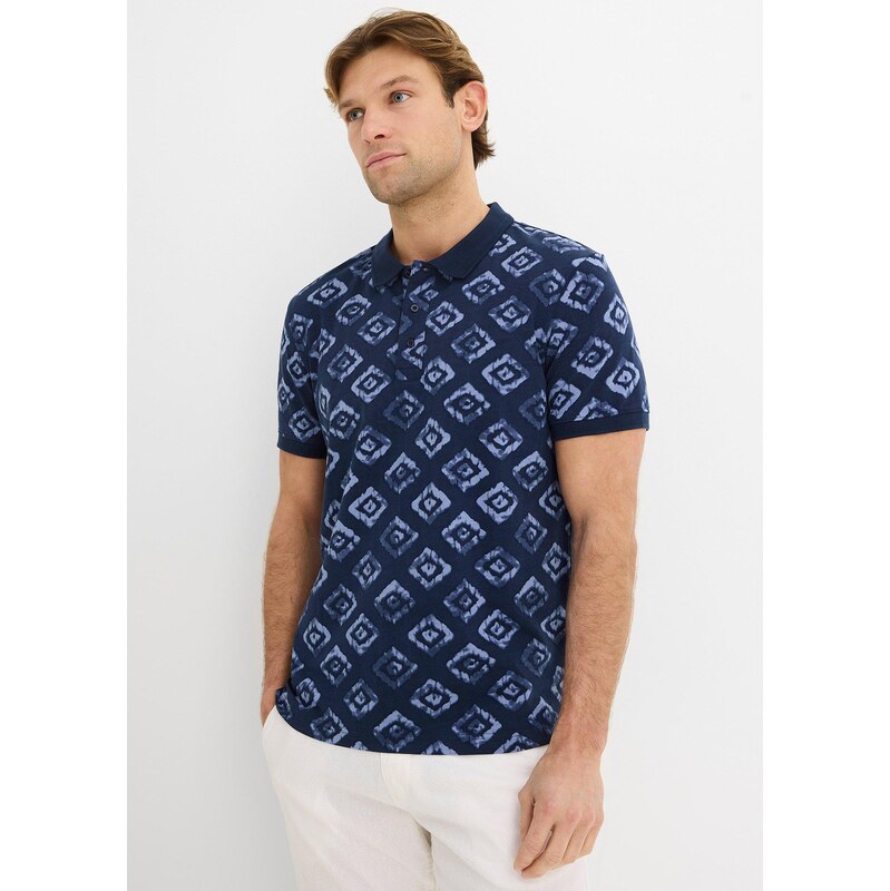 bonprix Žerzejové pólo tričko s organickou bavlnou modrá Muž