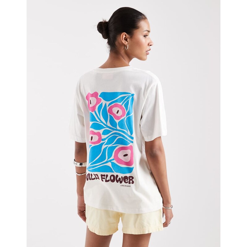 JJXX oversized t-shirt with floral print in cream-White