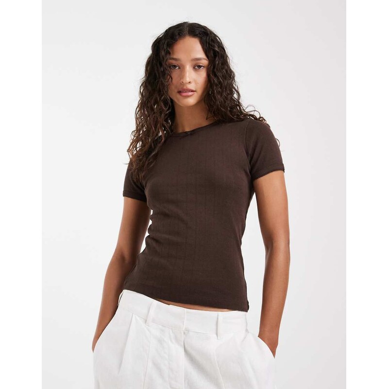 JJXX fitted pointelle top in brown