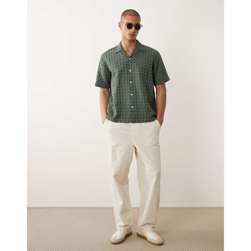 Selected checker textured shirt in green