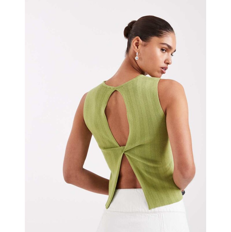 JJXX twist back knit top in avocado green 115522478