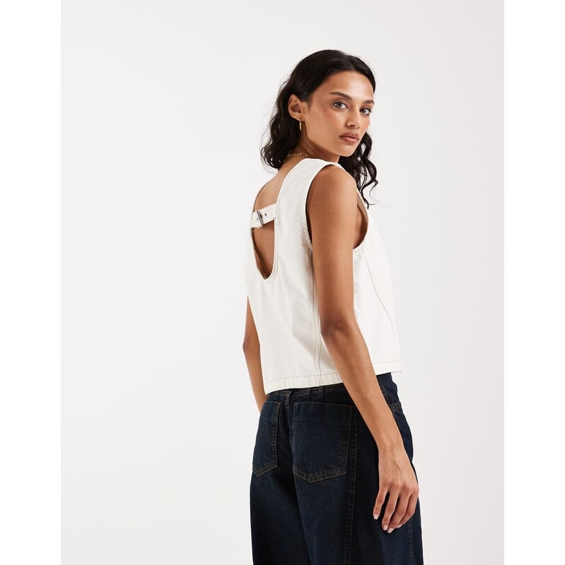 JJXX co-ord cropped denim top with back buckle in white 115059283