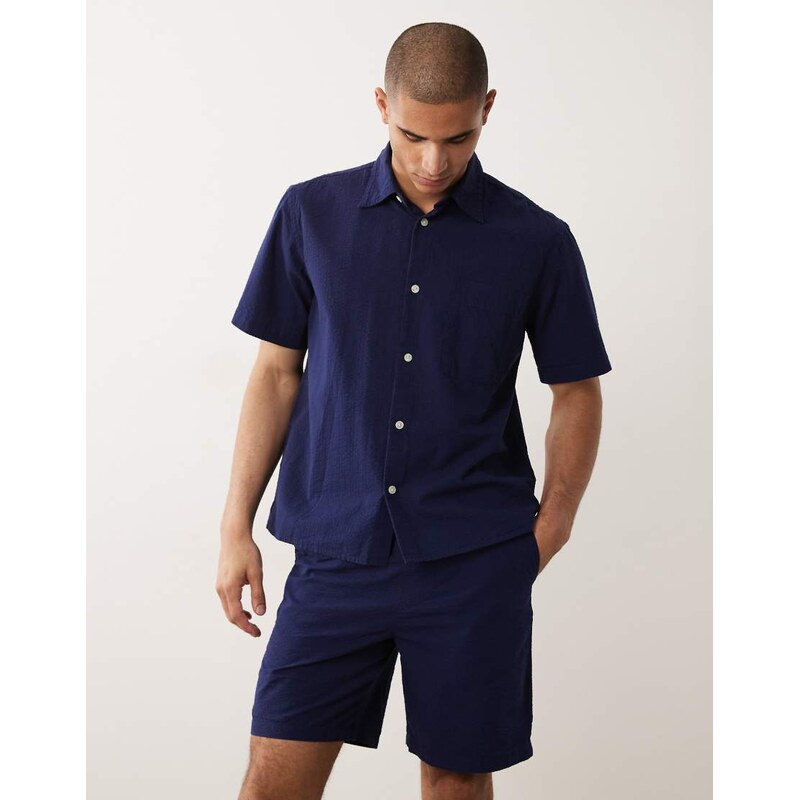 Selected co-ord seersucker shorts in navy