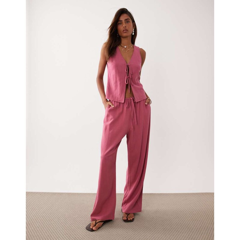 Miss Selfridge linen look pull on trouser in raspberry-Pink