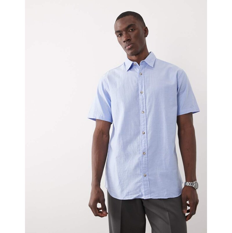 Jack & Jones short sleeve oxford shirt in blue