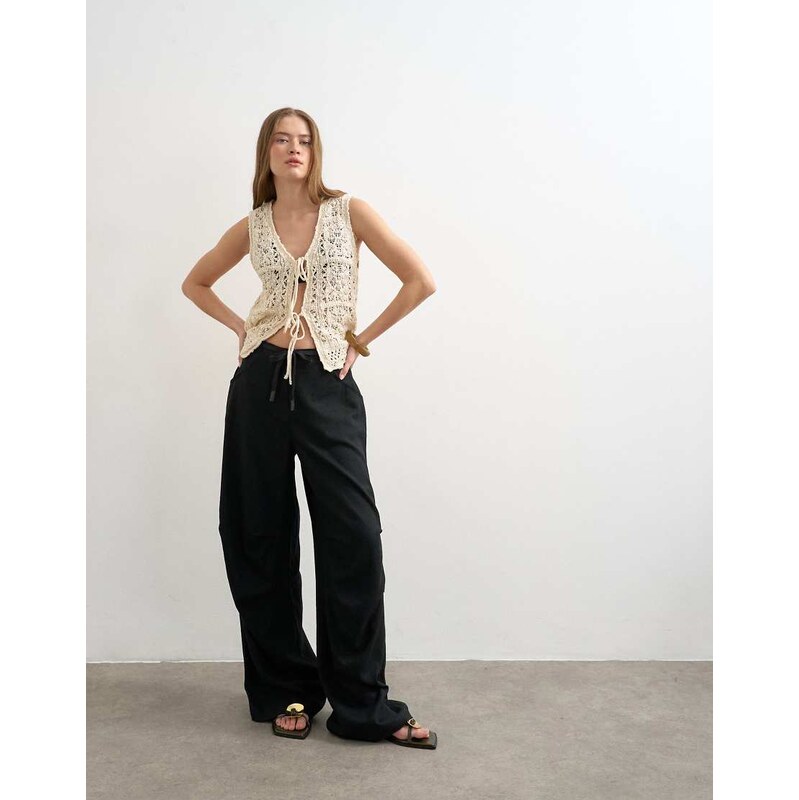 Topshop linen cargo trouser in black