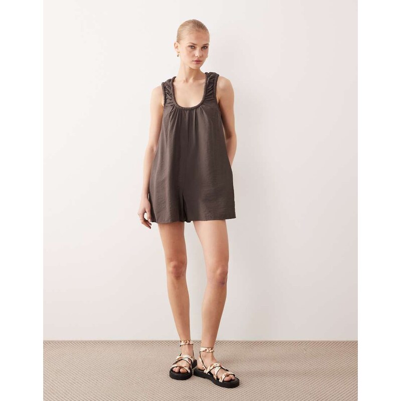 ASOS DESIGN scoop neck smock playsuit in charcoal-Grey